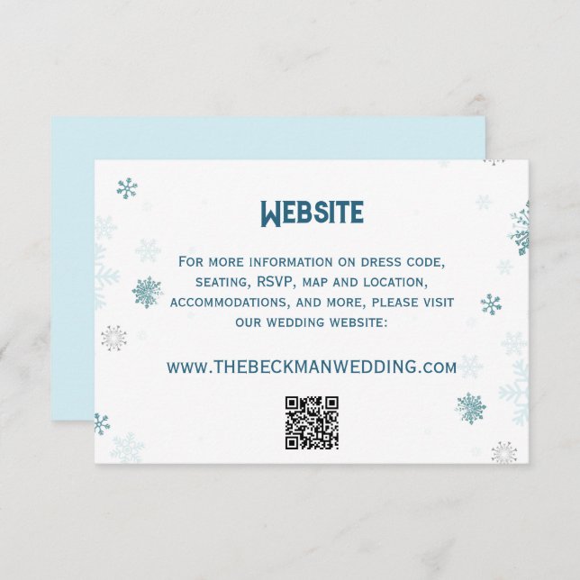 Snowflake Winter Wonderland Wedding Website Enclosure Card (Front/Back)