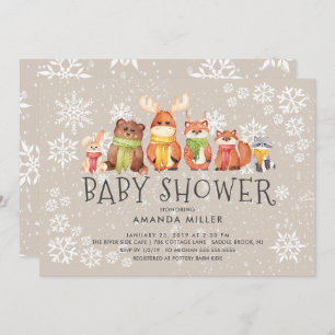 Snowflake Woodland Animals Baby Shower Invitation