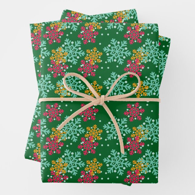 Snowflake Wrapping Paper Flat Sheet Set of 3 (In situ)