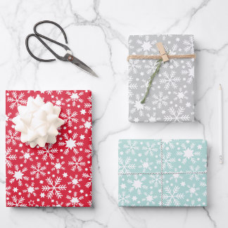 Snowflake Wrapping Paper Flat Sheet Set of 3