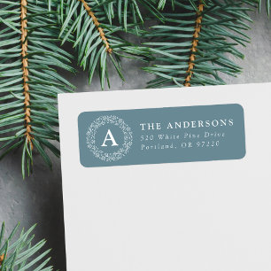 Snowflake Wreath Monogram Blue Return Address