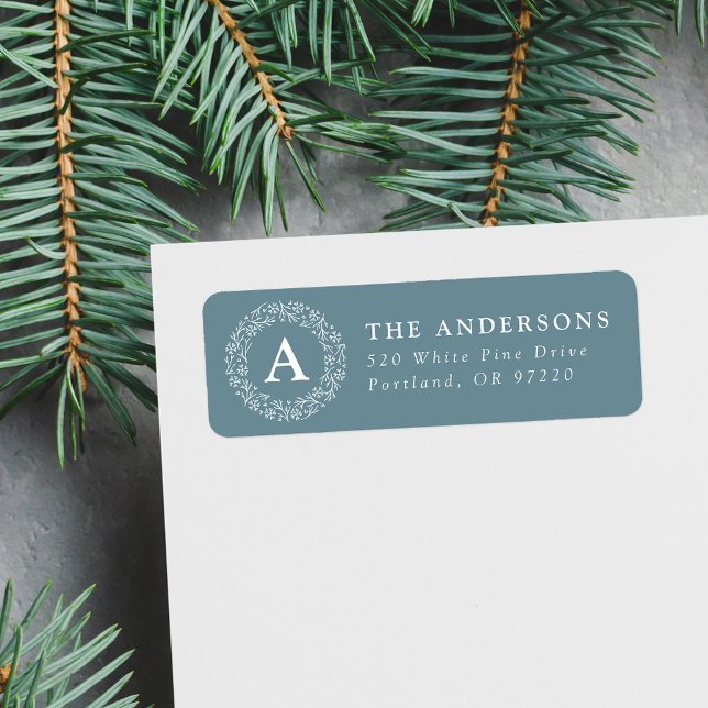 Snowflake Wreath Monogram Blue Return Address (Creator Uploaded)