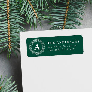 Snowflake Wreath Monogram Green Return Address