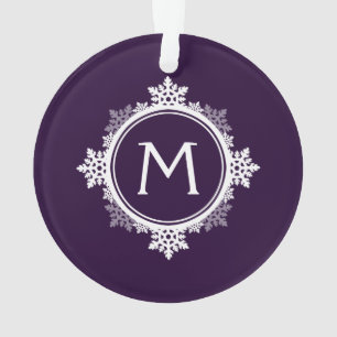 Snowflake Wreath Monogram in Dark Purple & White Ornament