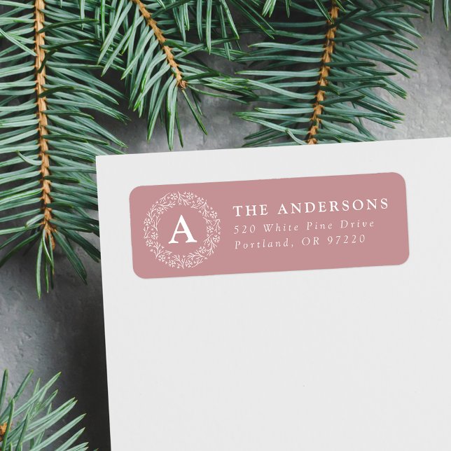 Snowflake Wreath Monogram Mauve Return Address (Creator Uploaded)