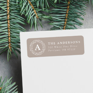 Snowflake Wreath Monogram Mocha Return Address