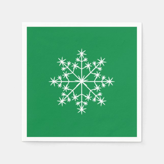 Snowflake Xmas Christmas Green Holiday Napkin (Front)
