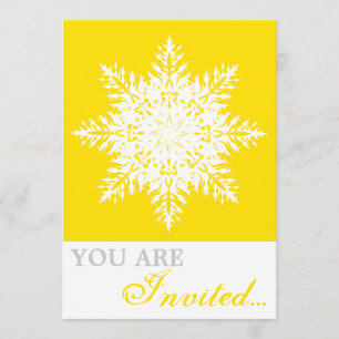 Snowflake yellow, white winter wedding invitation