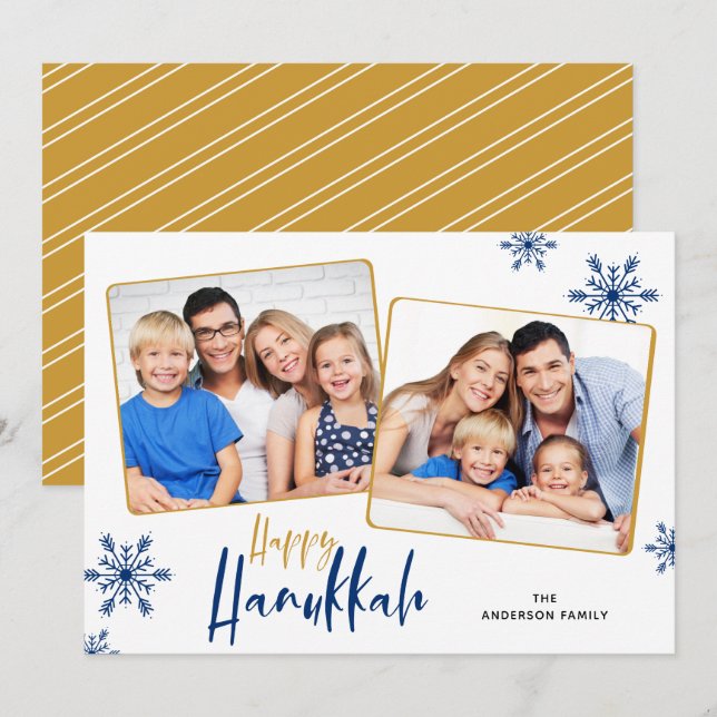 Snowflakes 2 Photos Happy Hanukkah Holiday Card (Front/Back)
