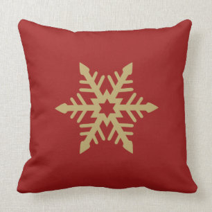 Snowflakes 2-way Design Gold on Red Throw Pillow