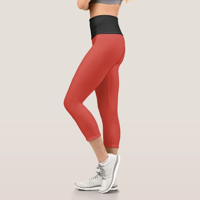 Snowflakes and Angels on Red Background Black  Capri Leggings (Left)