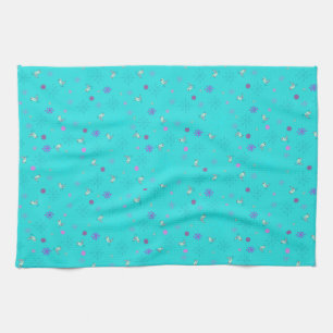 snowflakes and birds_aqua kitchen towel