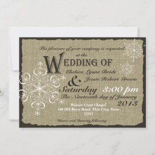 Snowflakes and Burlap Rustic Wedding Invitation