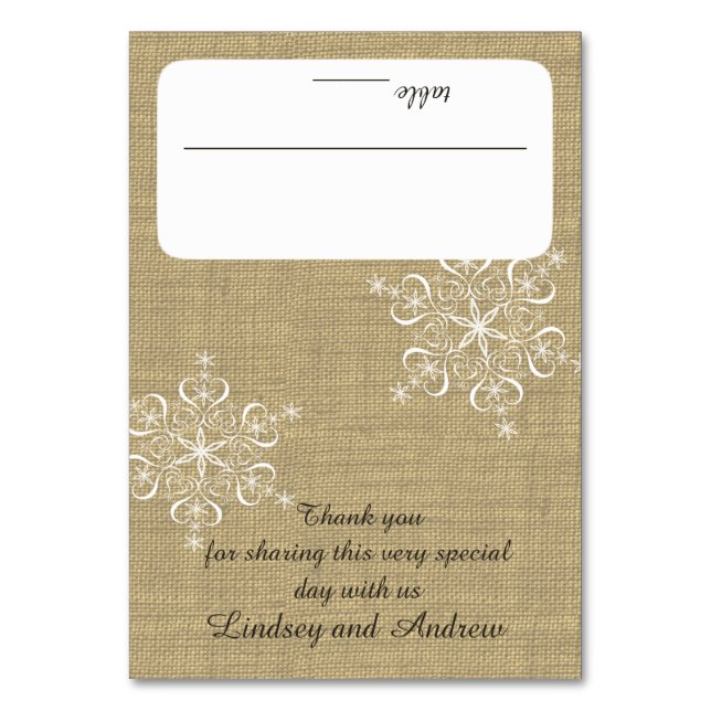 Snowflakes and Burlap Seating Table Number (Front)