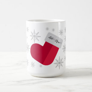 Snowflakes and Christmas Stocking Add Name Coffee Mug