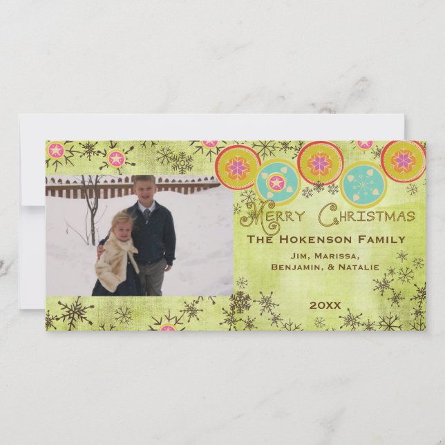 Snowflakes and Circles Holiday Photo Card (Front)