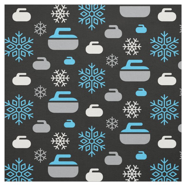 Snowflakes and Curling Rocks Fabric (Swatch)