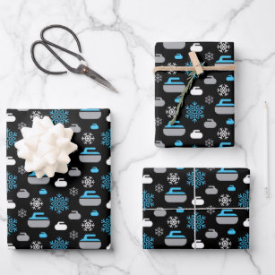 Snowflakes and Curling Rocks Wrapping Paper Sheets