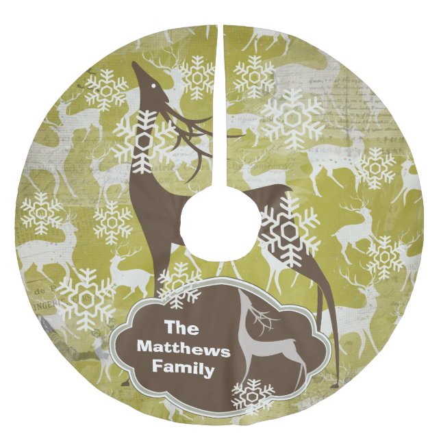 Snowflakes and Deer Custom Holiday Tree Skirt (Front)