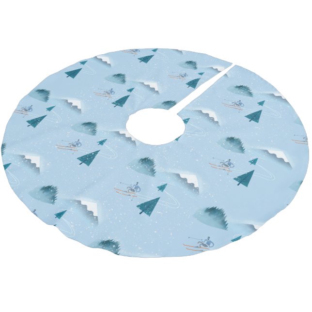 Snowflakes and Downhill Skier Brushed Polyester Tree Skirt (Angled)