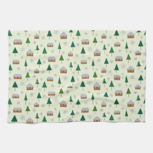 Snowflakes and fir trees kitchen towel