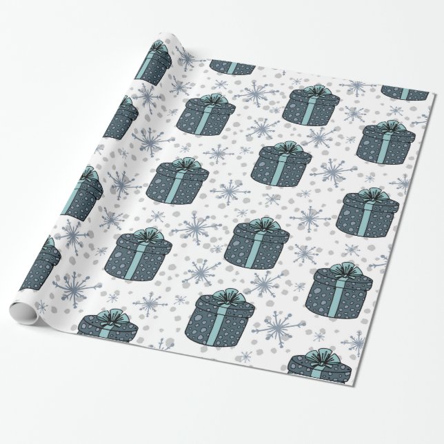 Snowflakes and Gift Boxes  Wrapping Paper (Unrolled)