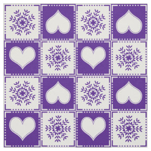 Snowflakes and Hearts Elegant Purple Ski Chalet Fabric