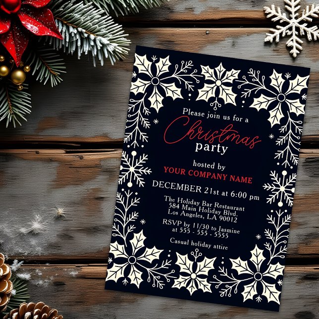 Snowflakes and Holly Corporate Christmas Party Invitation (Creator Uploaded)