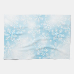 Snowflakes and lights on blue kitchen towel