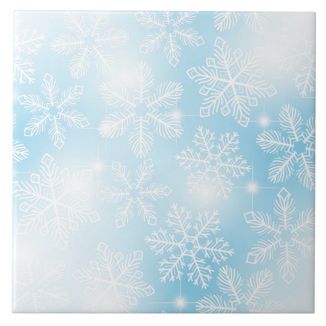 Snowflakes and lights on blue tile (Front)