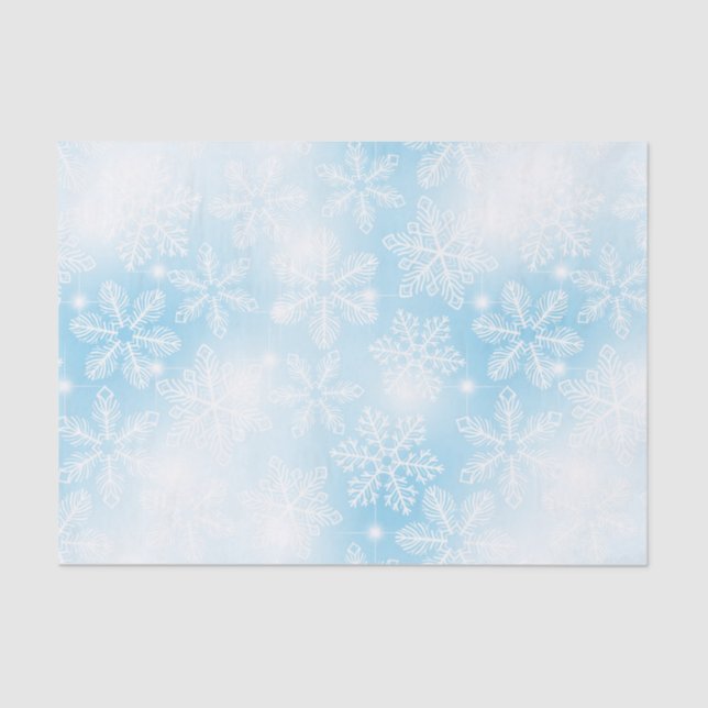 Snowflakes and lights on blue tissue paper (Front)