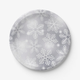 Snowflakes and lights paper plate