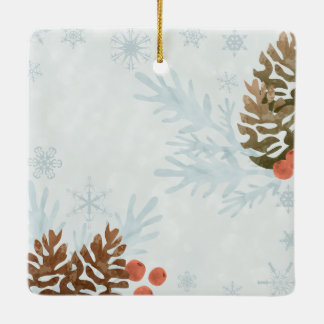 Snowflakes and Pine Cones Ceramic Ornament