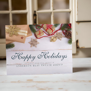Snowflakes and Pine Rustic Holiday Greetings Postcard
