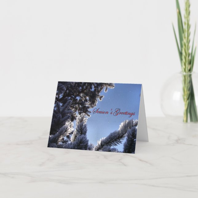 Snowflakes and Pine Tree Season's Greetings Holiday Card (Front)