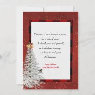 snowflakes and pine tree with Christmas on plaid Holiday Card