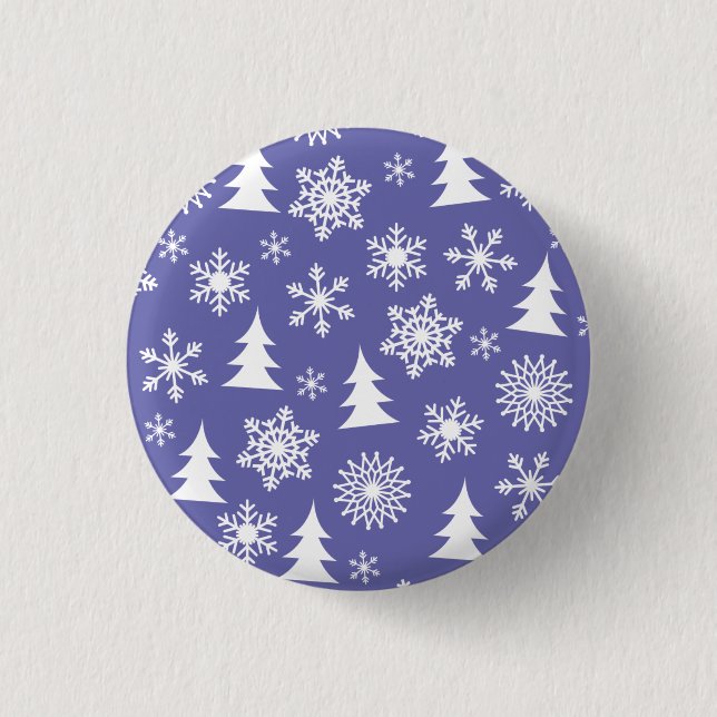 Snowflakes and Pine Trees Pattern 1 Inch Round Button (Front)