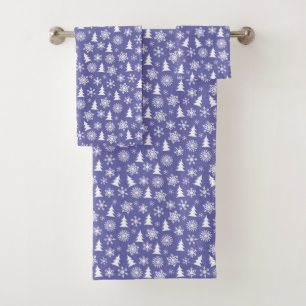 Snowflakes and Pine Trees Pattern Bath Towel Set