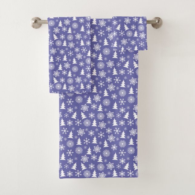 Snowflakes and Pine Trees Pattern Bath Towel Set (Insitu)