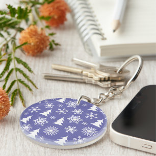 Snowflakes and Pine Trees Pattern Keychain