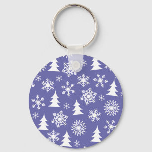 Snowflakes and Pine Trees Pattern Keychain