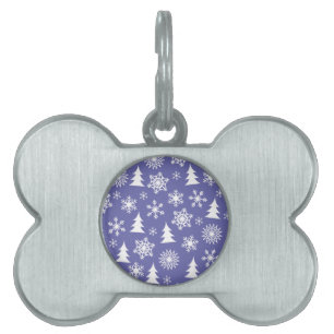 Snowflakes and Pine Trees Pattern Pet ID Tag