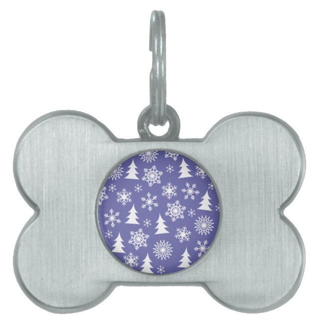 Snowflakes and Pine Trees Pattern Pet ID Tag (Front)