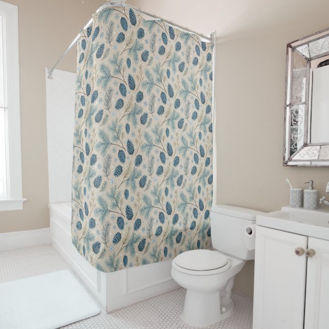 Snowflakes and Pinecones Shower Curtain (In Situ)