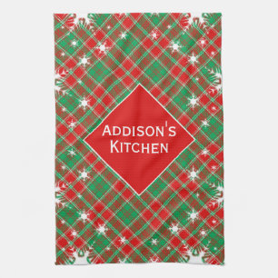 Snowflakes And Plaid Red Green And White Christmas Kitchen Towel