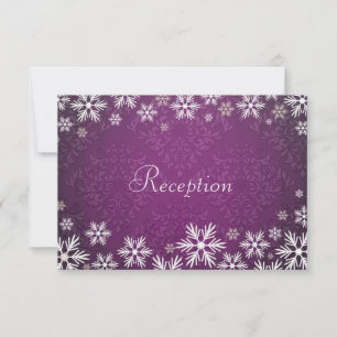Snowflakes and Purple Damask Wedding Reception Invitation