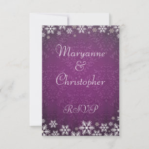Snowflakes and Purple Damask Wedding RSVP Card