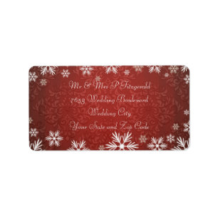Snowflakes and Red Damask Wedding Label