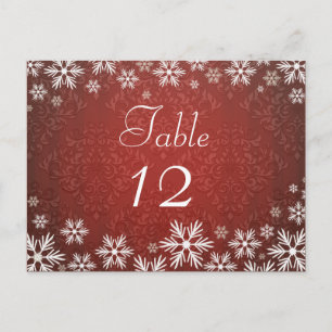 Snowflakes and Red Damask Wedding Postcard