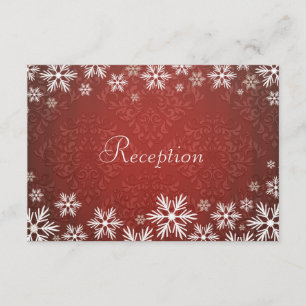 Snowflakes and Red Damask Wedding Reception Invitation